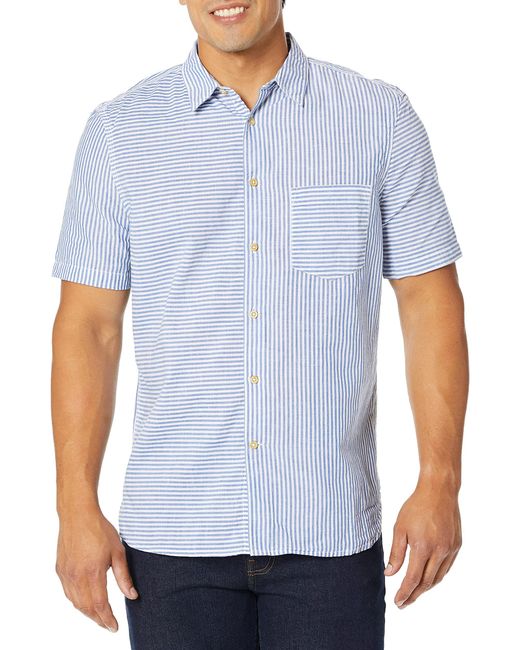 French Connection Blue Short Sleeve Printed Regular Fit Button Down Shirt for men