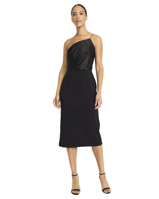Maggy London Black Asymmetrical One Shoulder Cocktail Midi-elegant Formal Wedding Guest Dress