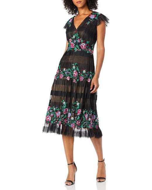 Tadashi Shoji Hazel Pleated Chiffon Floral Dress in Black - Save 69% - Lyst