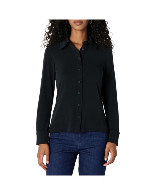 Amazon Essentials Black Regular-fit Matte Jersey Button-down Shirt