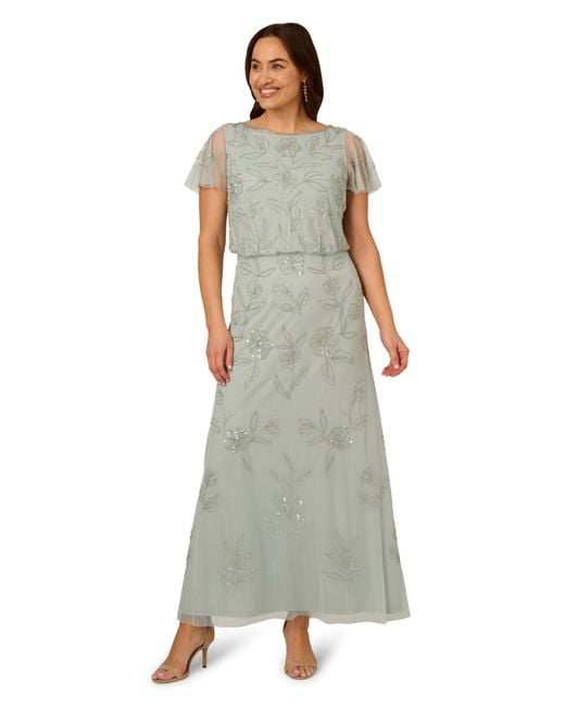 Adrianna Papell Green Plus Size Bead Blouson Long Dress