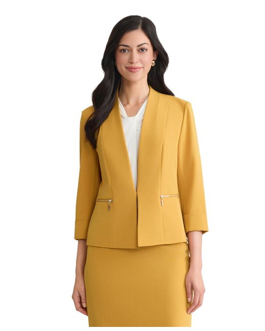Kasper Multicolor Plus Size Stretch Crepe Open Jacket With Zip Pockets