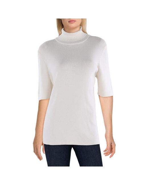 Anne Klein White Plus Size Half Sleeve Turtleneck