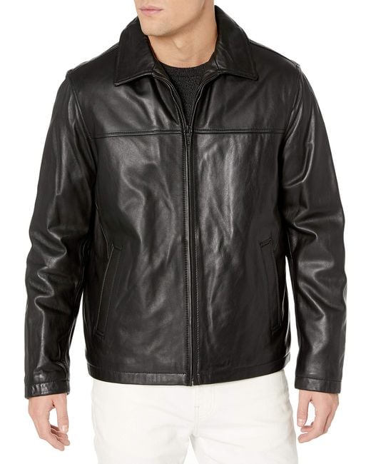Tommy Hilfiger Black Mens Smooth Lamb Laydown Collar Open Bottom Leather Jacket for men