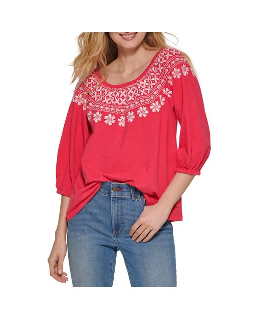 Tommy Hilfiger Off The Shoulder Embroidered Casual Knit Top
