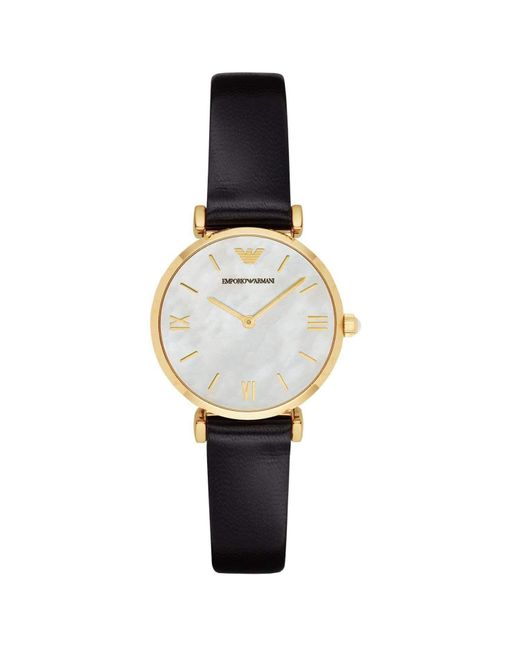 Emporio Armani White Ar1910 Retro Black Leather Watch