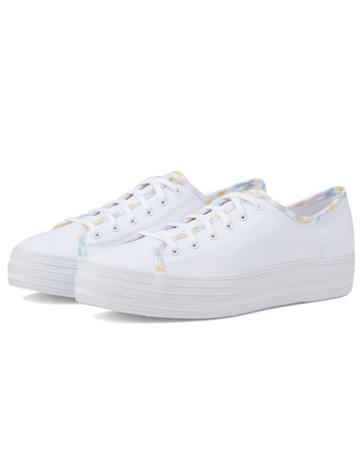 Keds Women's White Triple Kick Canvas Lace Up Casual Shoes/Multi