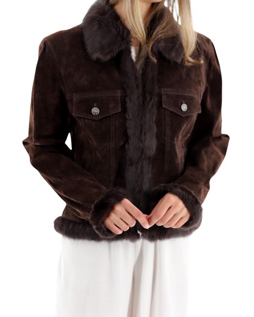 La Fiorentina Black Suede Leather Jacket With Fur Trim