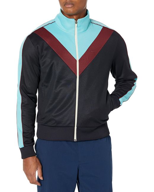 Lacoste Blue Full Zip Color Block Front Pocket Sweatshirt for men