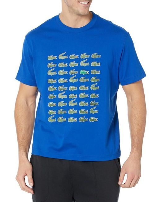 Lacoste Blue Short Sleeve Crew Neck Allover Croc Graphic T-shirt for men
