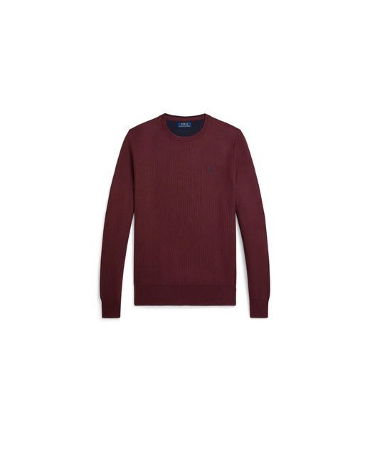 Polo Ralph Lauren S Mesh-knit Cotton Crewneck Sweater Red Wine Large for men