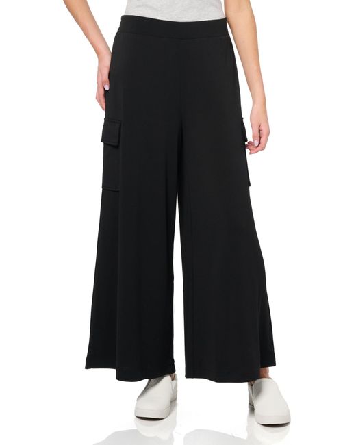 Adrianna Papell Black Knit Pull On Utility Pant With Cargo Pockets