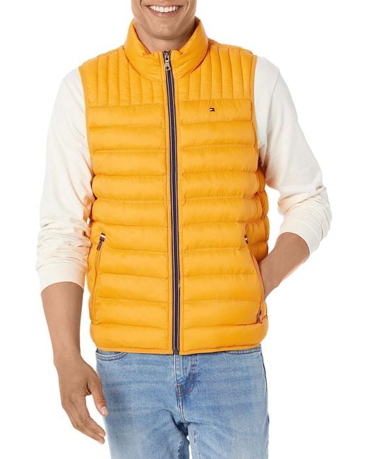 Tommy Hilfiger Orange Lightweight Ultra Loft Quilted Puffer Vest for men