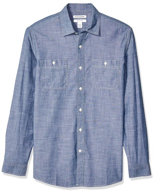 Amazon Essentials Regular-fit Chambray Shirt Met Lange Mouwen,gespoeld,s in het Blue voor heren