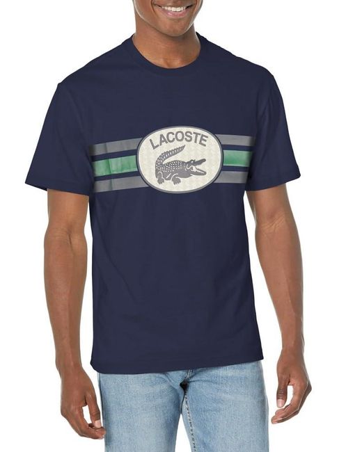 Lacoste Blue Short Sleeve Crew Neck Monograph Graphic T-shirt for men