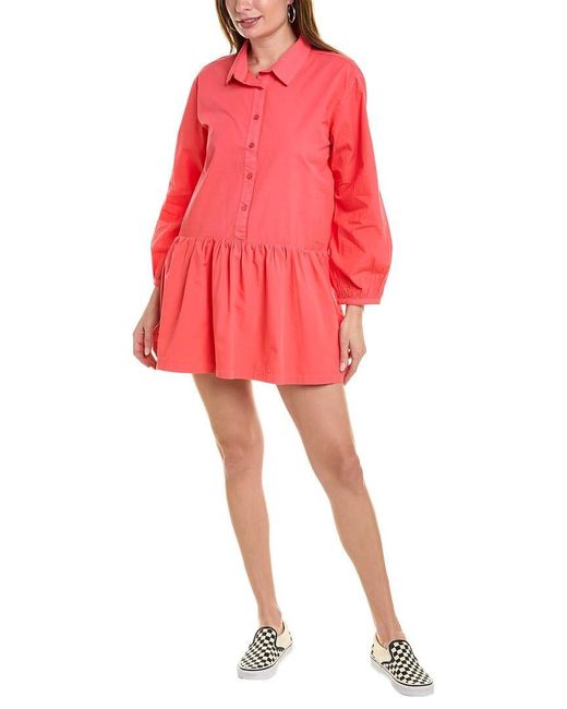 Monrow Red Hd0584-poplin Easy Shirt Dress Watermelon
