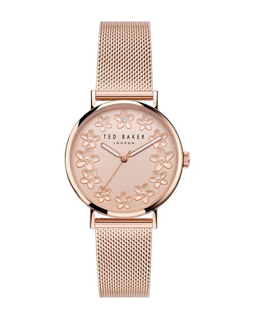 Ted Baker Pink Phylipa Blossom Ladies Rose Gold Mesh Band Watch