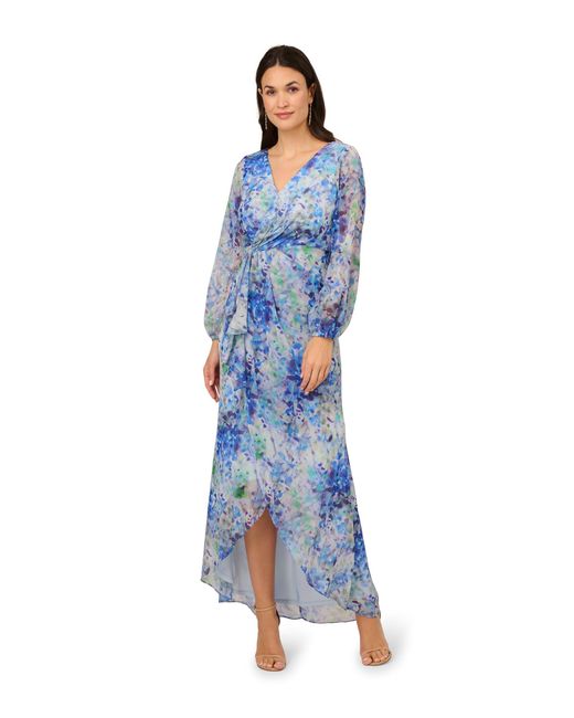 Adrianna Papell Blue Long Printed Gown