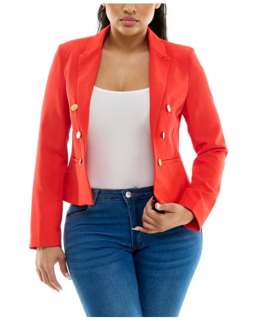 Nanette Lepore Red Fully Lined Cropped Double Breasted Jacket W/front Pockets And Inner Beauty Binding Printing
