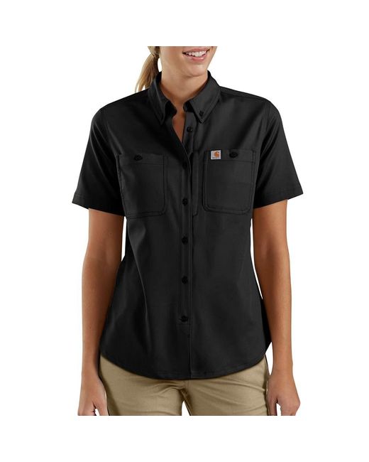Carhartt Black Womens Rugged Professional Short Sleeve Work Utility Button Down Shirt