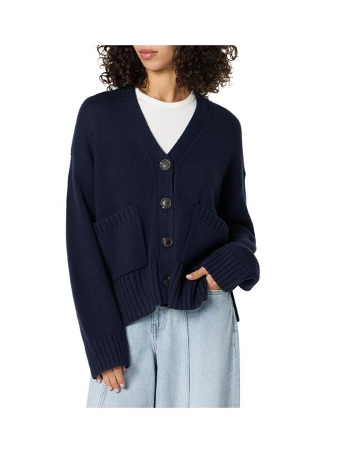 The Drop Blue 's Brigitte Chunky Button Front Pocket Ribbed Cardigan