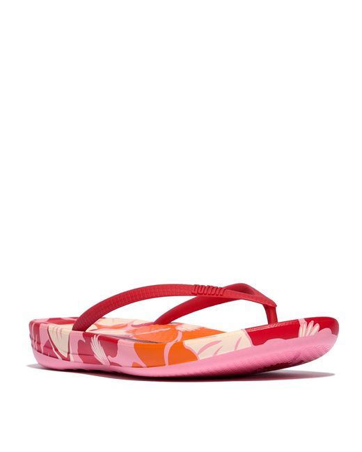 Fitflop Red Iqushion Flowerz Ergonomic Flip-Flops Wedge Shoes 6 M (B) Rubber