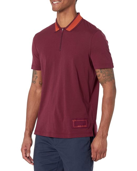 Emporio Armani Red A | X Armani Exchange Contrast Collar Logo Patch Zip Polo Shirt for men
