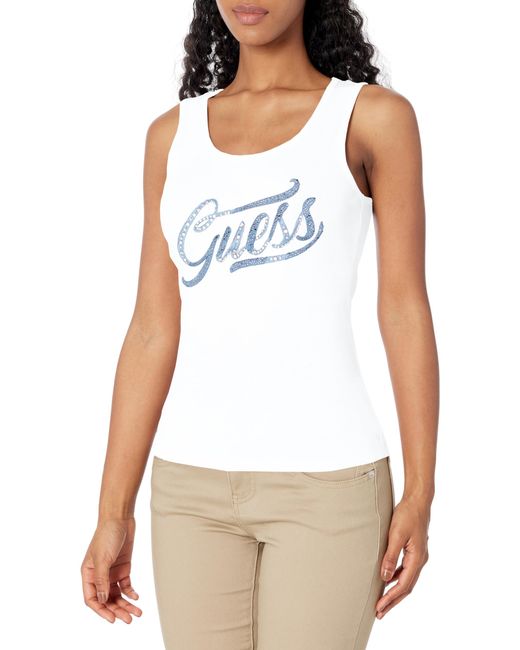 Guess Logo Tank Top in White Lyst UK