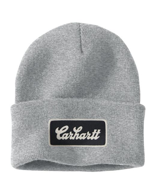 Carhartt Gray Knit Cuffed Script Patch Beanie for men
