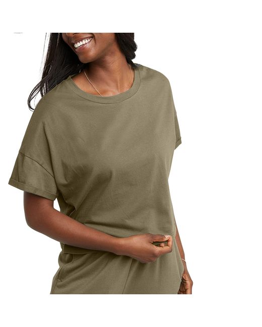 Hanes Green Originals Boxy T-shirt With Rolled Sleeves