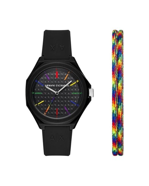 Emporio Armani Armani Exchange A|x Three-hand Black Silicone Watch And Bracelet Set