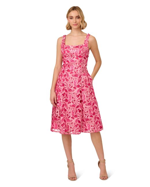 Adrianna Papell Pink Tonal Lace Short Dress