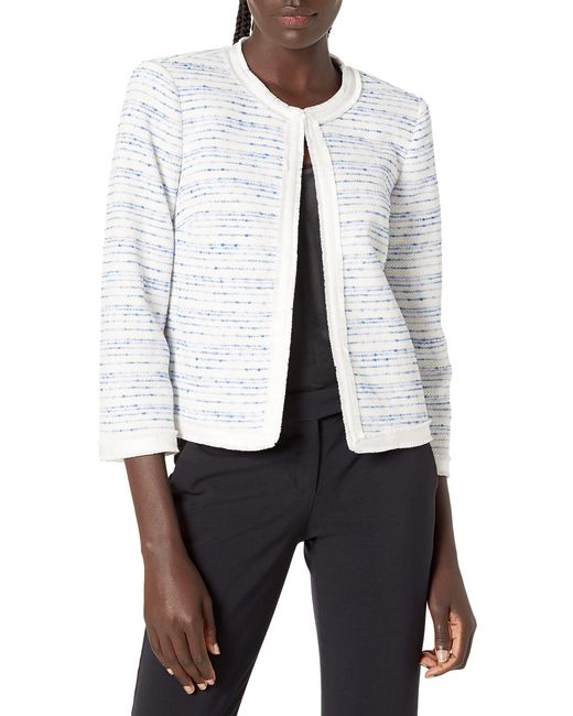white collarless jacket womens