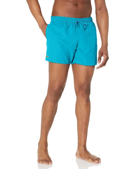 Lacoste Blue Standard Solid Elastic Waist Swim Trunks for men