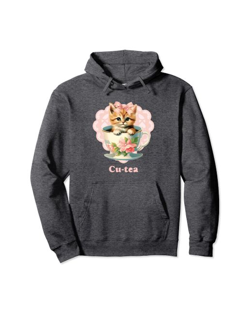 Champion Gray Cute Kitten Kawaii Cat In Tea Cup Coquette Style Pullover Hoodie
