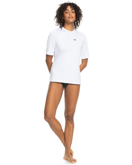 Roxy White Standard Enjoy Waves Short Sleeve Loose Fit Rashguard