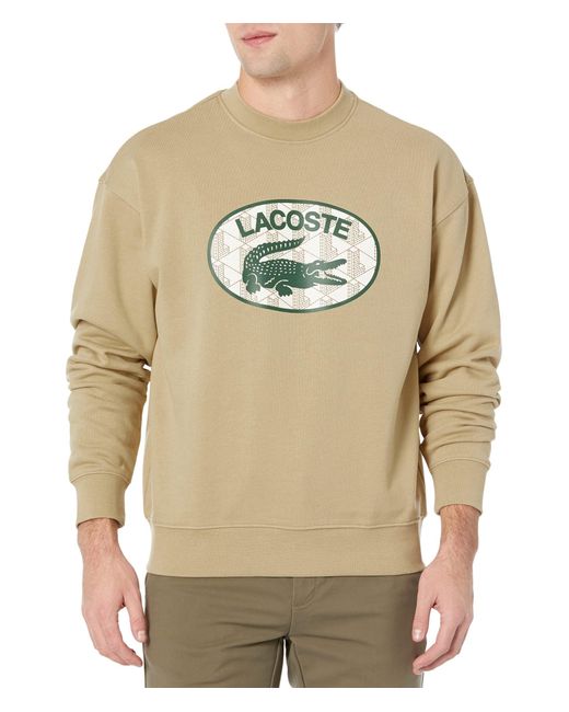 Lacoste Natural Cotton Graphic Crew Neck Sweatshirt With Front Logo Croc Graphic for men