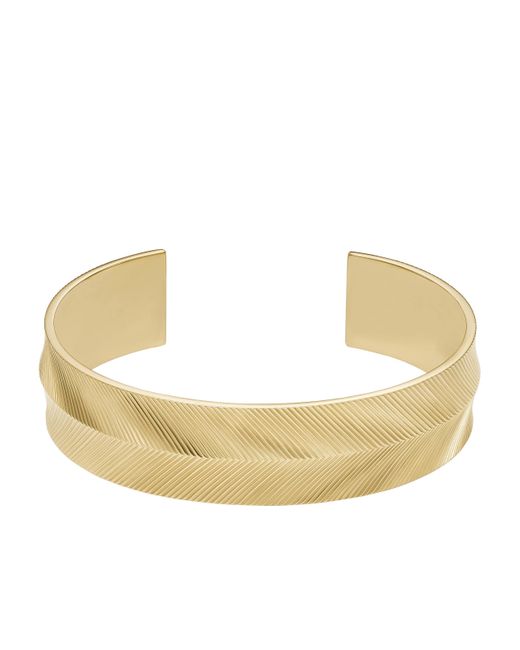 Fossil Metallic Stainless Steel Gold-tone Harlow Linear Texture Cuff Bracelet