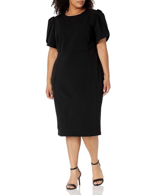 Calvin Klein Black Plus Size Tulip-sleeve Sheath Dress