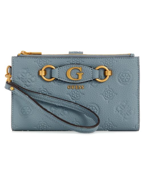 Guess Blue Izzy Peony Double Zip Organizer Wallet