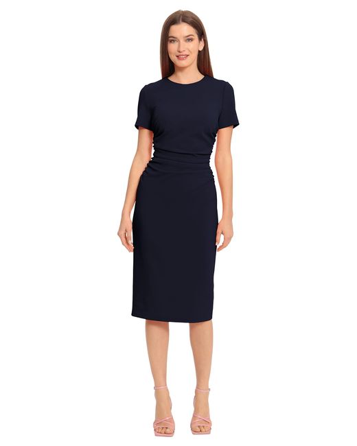Maggy London Blue Ruched Waist Crepe Sheath Dress Workwear Office Occasion Event Guest Of