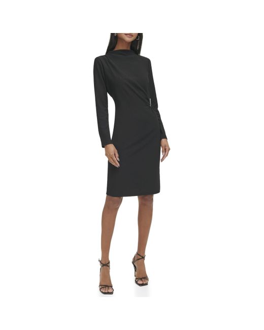 Calvin Klein Black Textured Long Sleeve Dress
