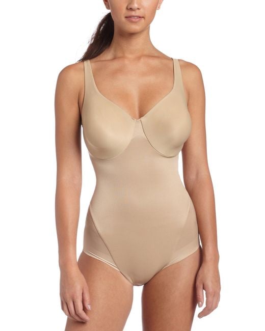 Maidenform Flexees 360 Degrees Of Slimming Firm Control Body Briefer With  Flex-to-fit Cups,body Beige,40c in White | Lyst
