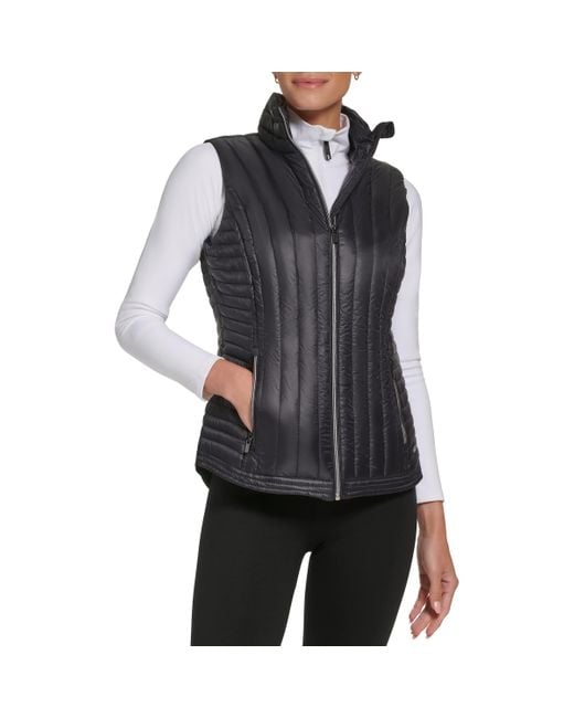 DKNY Denim Quilted Puffer Vest in Black Lyst
