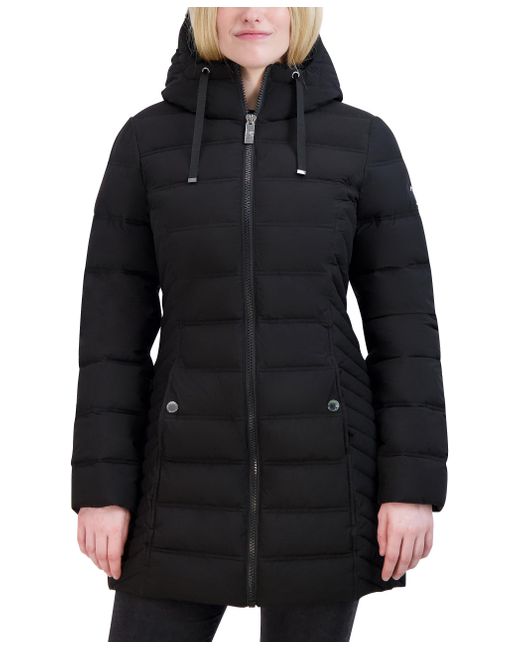 Nautica Black 3/4 Stretch Puffer Jacket With Fur Hood And Half Back