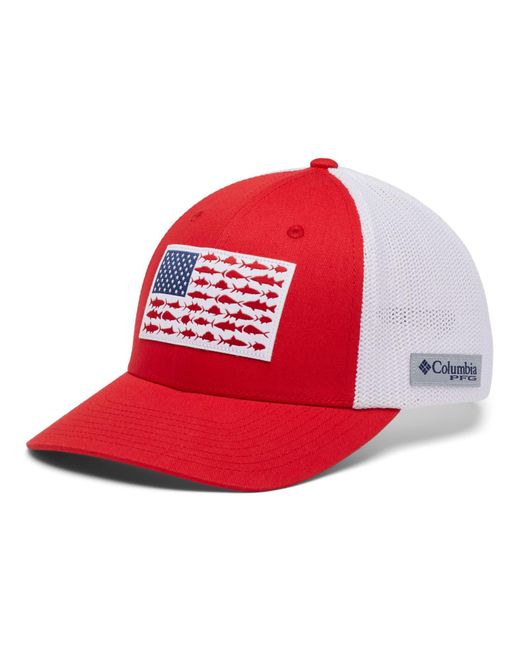 Columbia Red Pfg Mesh Fish Flag Ball Cap