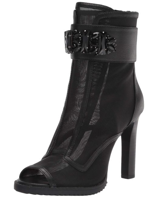Karl Lagerfeld Black Paris Blayze Peep-toe Heeled Fashion Bootie With Stud Embellishments Ankle Boot
