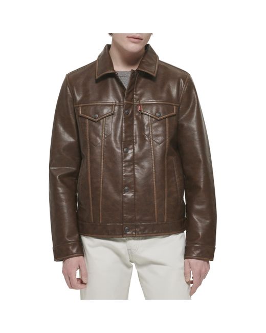 Levi's Faux Leather Classic Trucker Jacket in Brown for Men Lyst