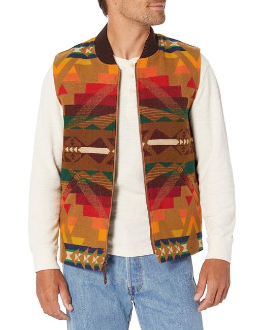 Pendleton Red Colton Quilted Wool Zip Vest for men