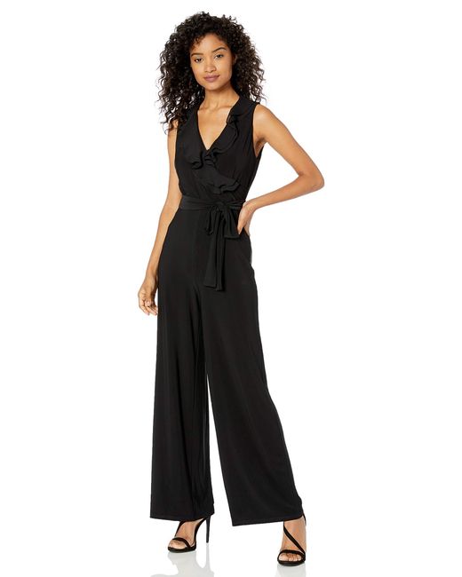 Tommy Hilfiger Ruffle Front Jumpsuit in Black - Save 39% - Lyst